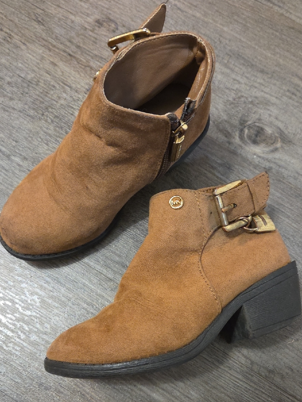Michael Kors • Brown Suede Ankle Booties with Gold Buckle